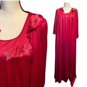 Vintage  Lauren Lorraine red ruby night gown and night jacket set size Medium